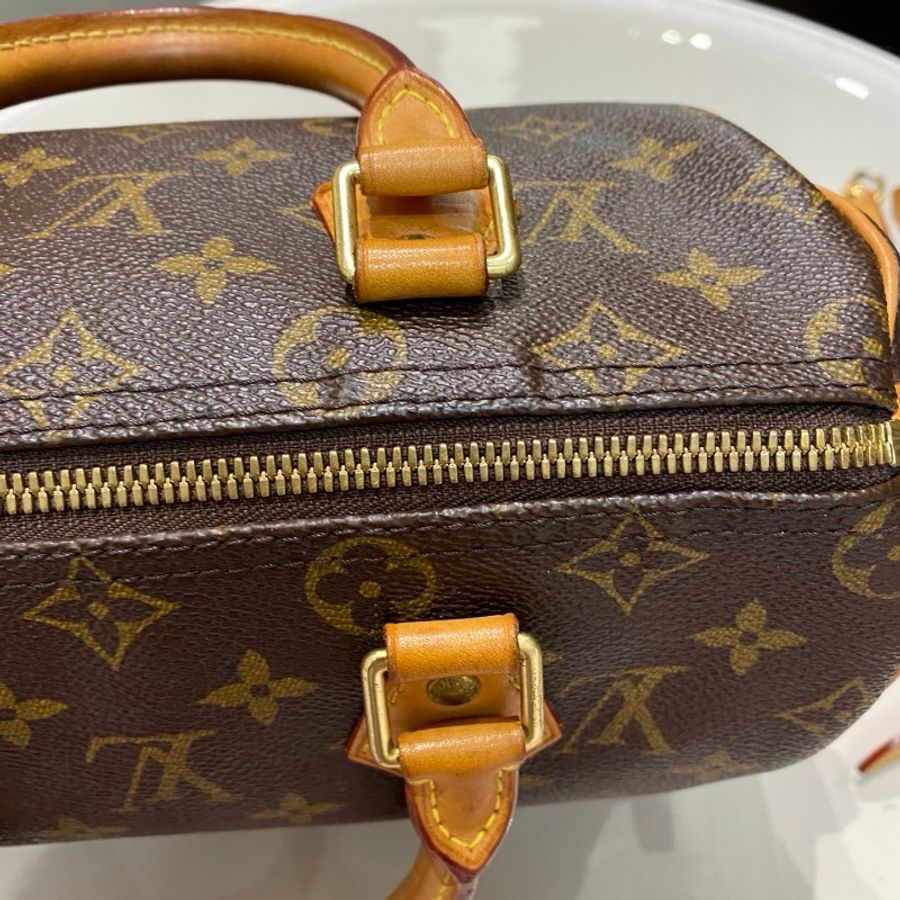 LV路易威登Speedy25老花肩带款斜挎包25*20*15-11