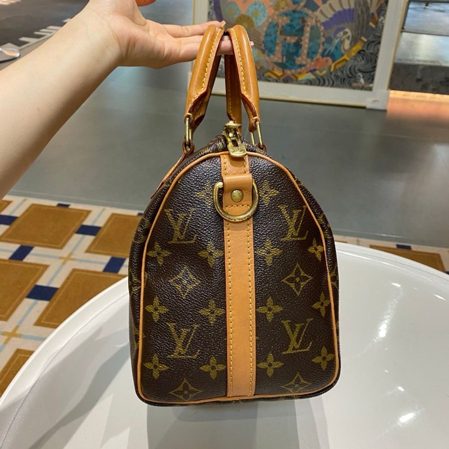 LV路易威登Speedy25老花肩带款斜挎包25*20*15-12