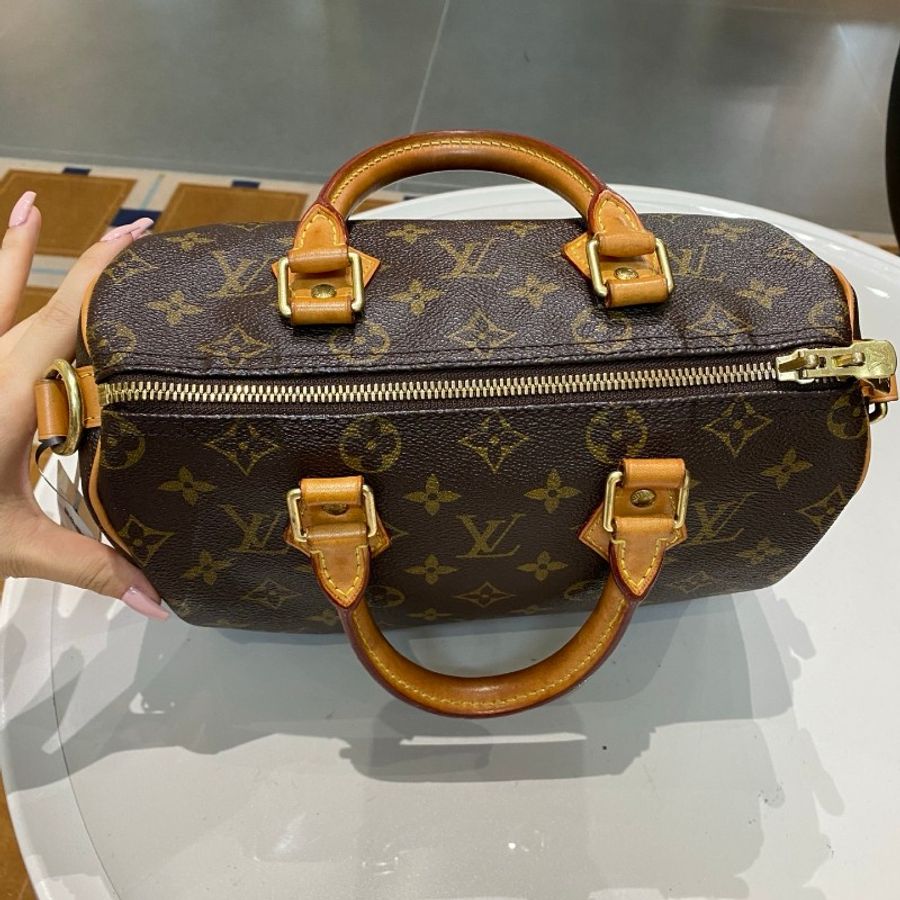 LV路易威登Speedy25老花肩带款斜挎包25*20*15-14