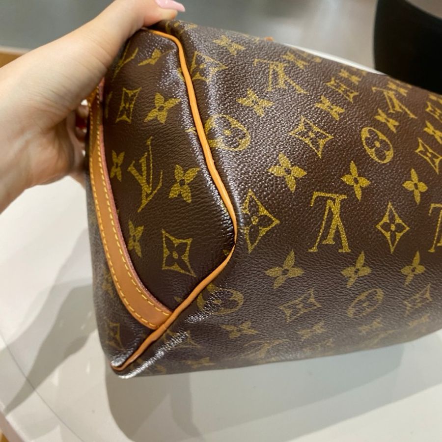 LV路易威登Speedy25老花肩带款斜挎包25*20*15-18