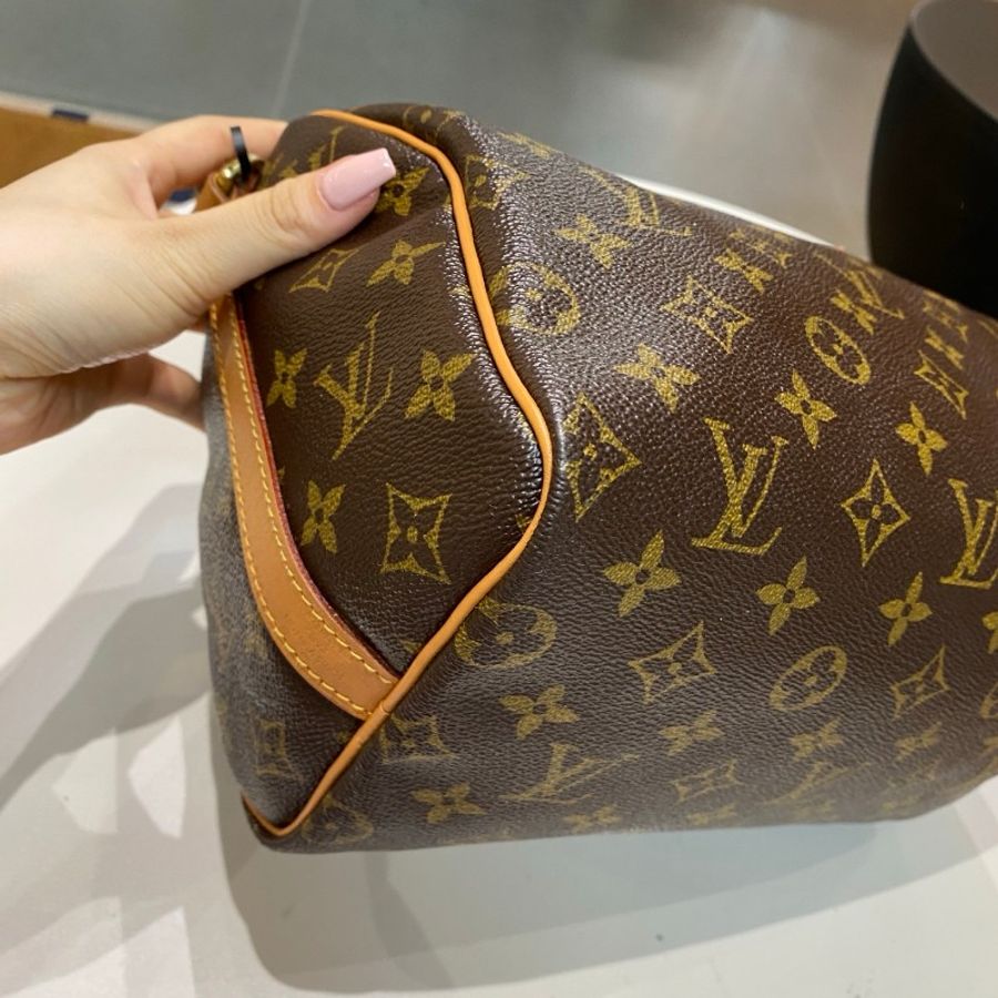 LV路易威登Speedy25老花肩带款斜挎包25*20*15-21