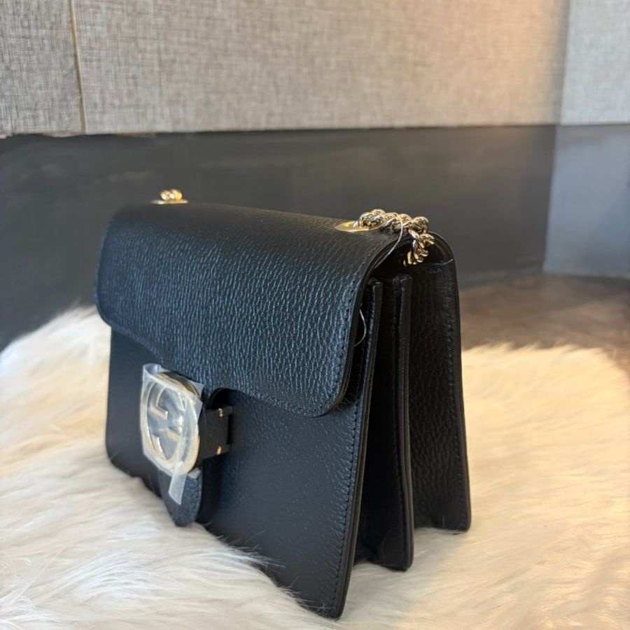 GUCCI黑色荔枝皮紋鏈帶包-2