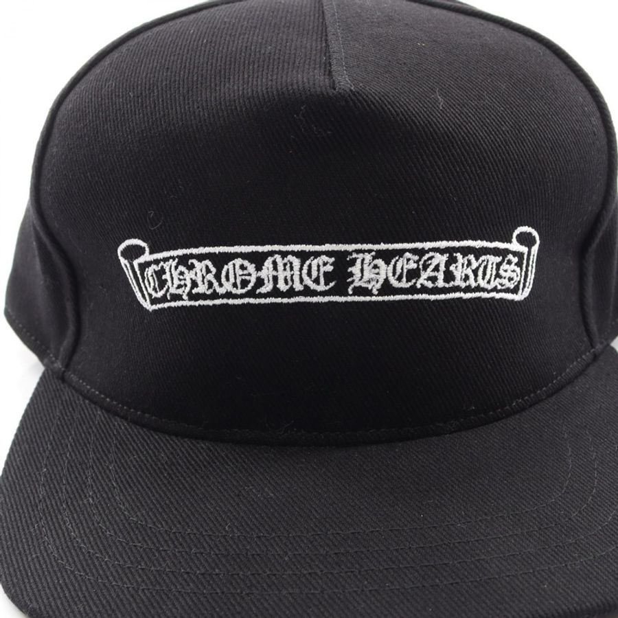 鉻心 (CHROME HEARTS) 捲軸標籤刺繡棒球帽,棉質,黑色,二手,男士款-7