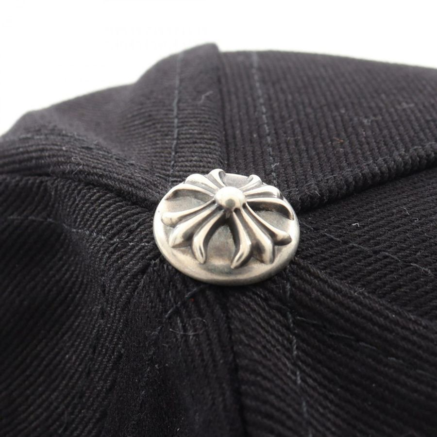 鉻心 (CHROME HEARTS) 捲軸標籤刺繡棒球帽,棉質,黑色,二手,男士款-8