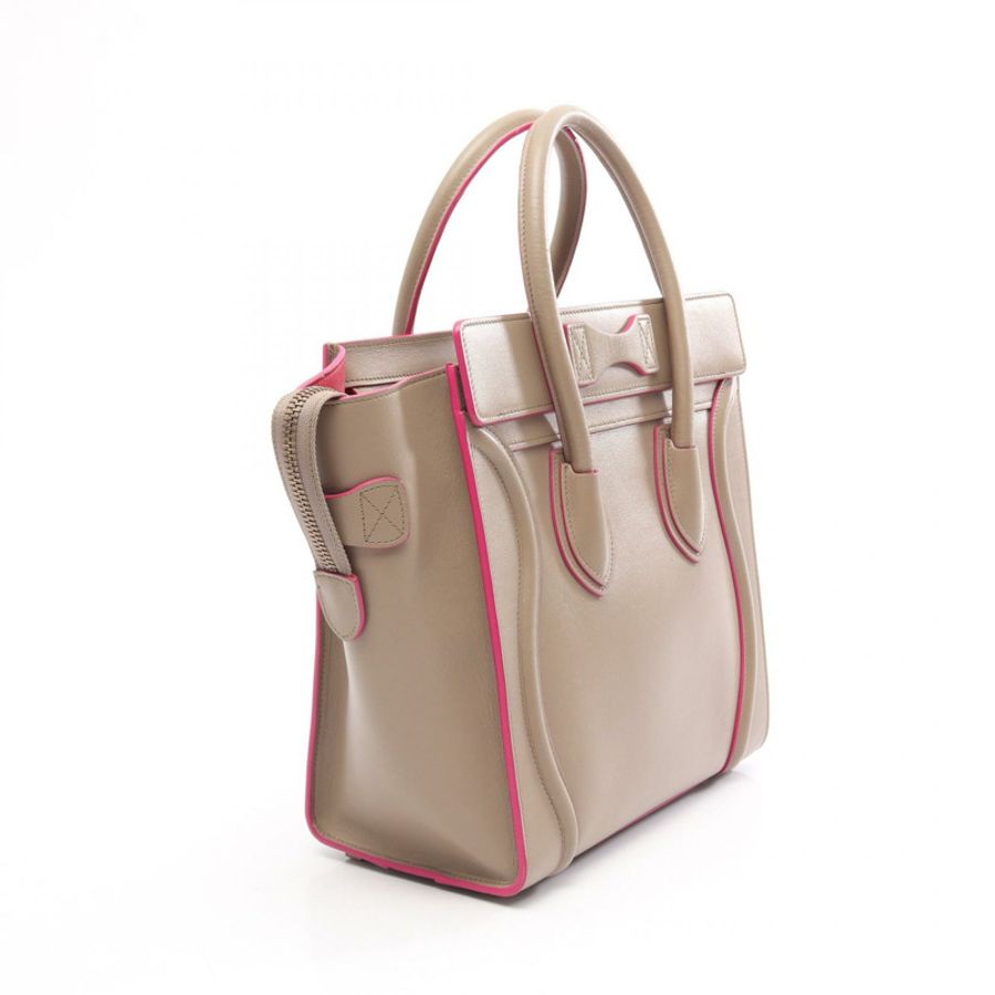 CELINE Luggage 迷你購物手提包,米色皮革,二手女款-1