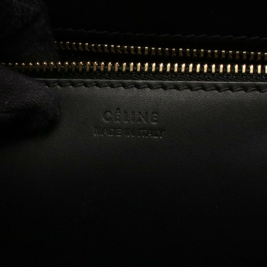 CELINE 繫結迷你手提包,白色/黑色皮革,二手女款-3