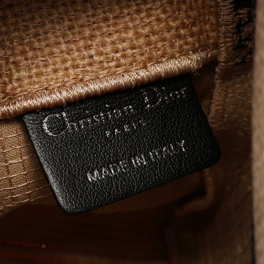 Christian Dior Camp 單肩斜背包,黃麻米色黑色,二手女款-3