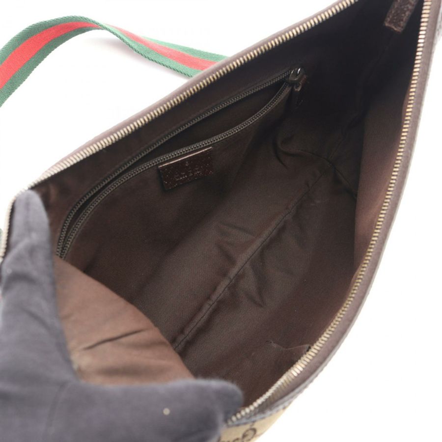 GUCCI GG帆布肩斜背包 181092 皮革 米色 棕色 二手 女士-2