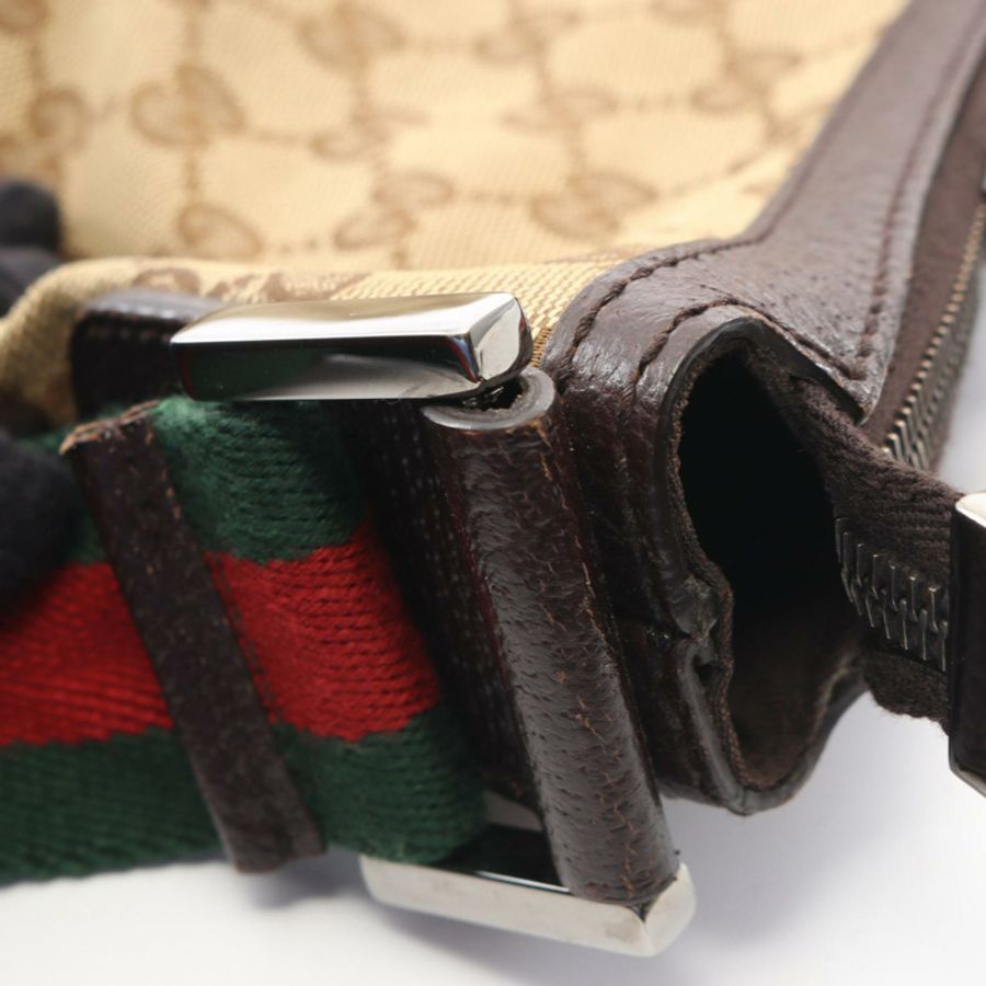 GUCCI GG帆布肩斜背包 181092 皮革 米色 棕色 二手 女士-7