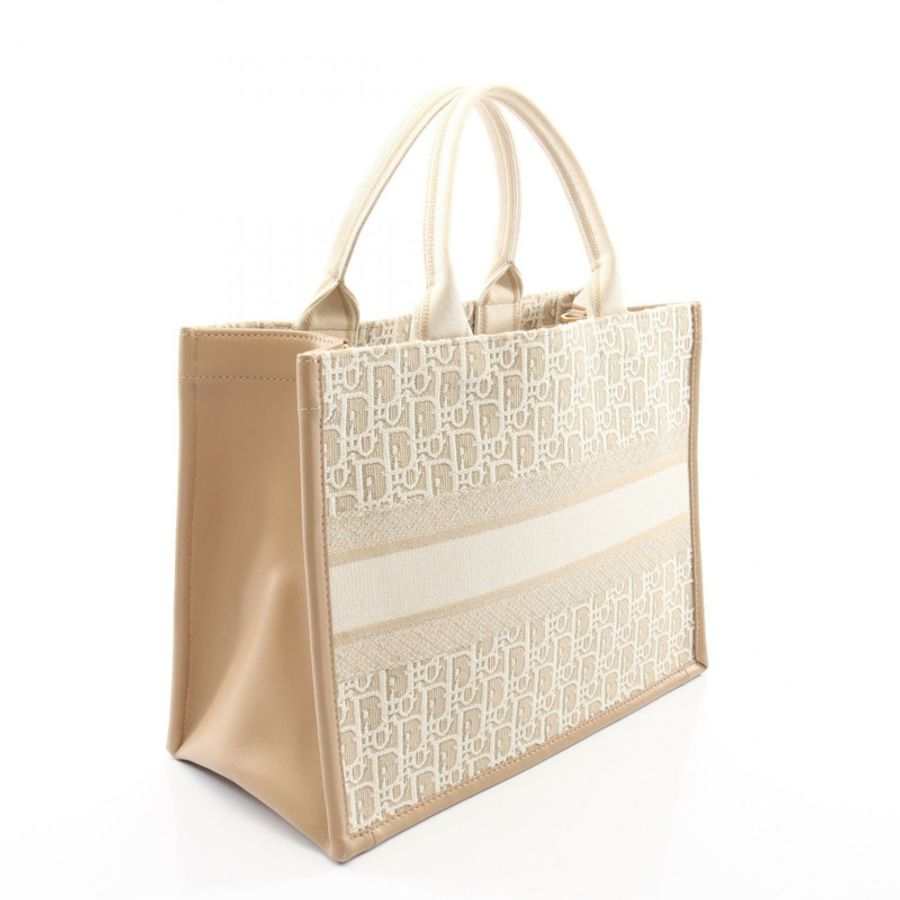Dior BOOK TOTE Oblique 2WAY 手提包 帆布皮革 米色 白色 二手 女士-1