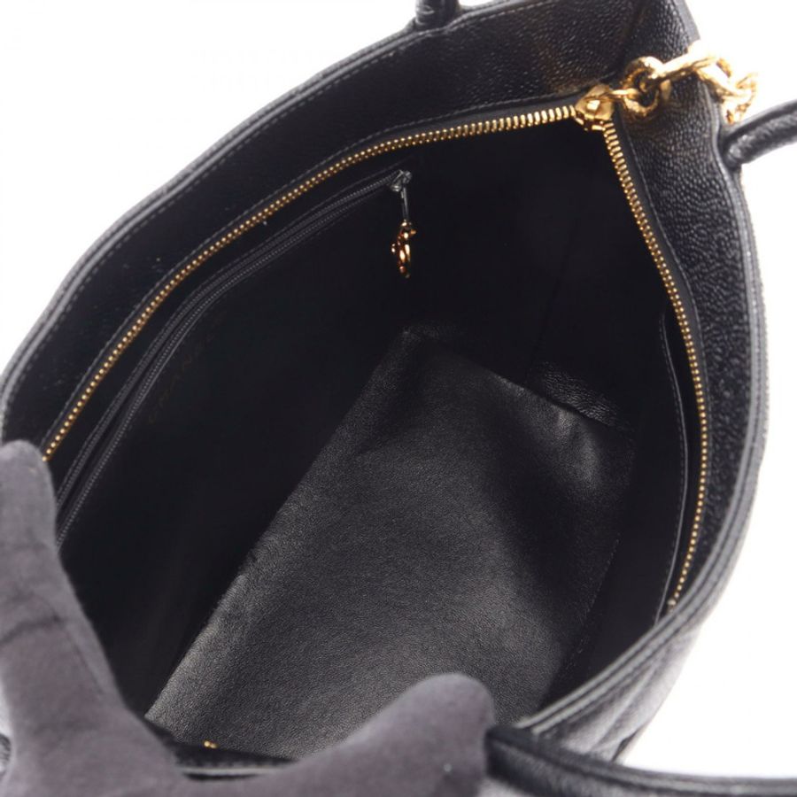 香奈兒 (CHANEL) Medallion 手提包 A01804 黑色粒面小牛皮,二手,金色五金 CC-2