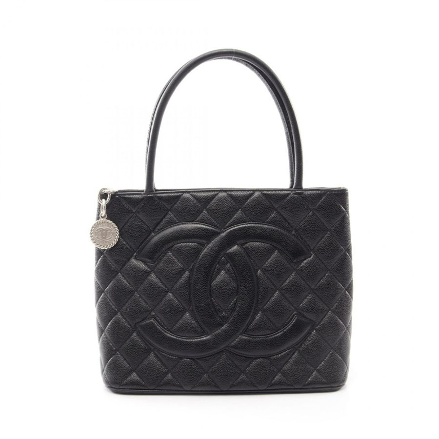 香奈兒 (CHANEL) Medallion 托特包 A01804 黑色粒面小牛皮,二手女士 SHW-0