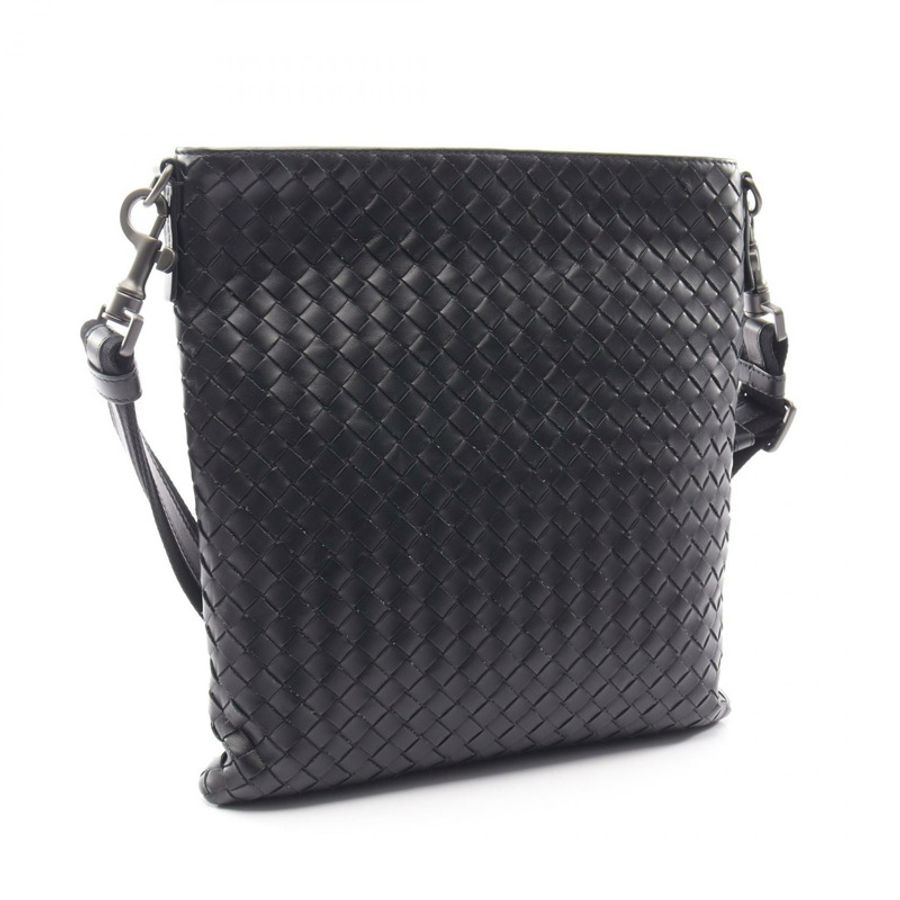 BOTTEGA VENETA Intrecciato 黑色真皮單肩包（二手女款）-1