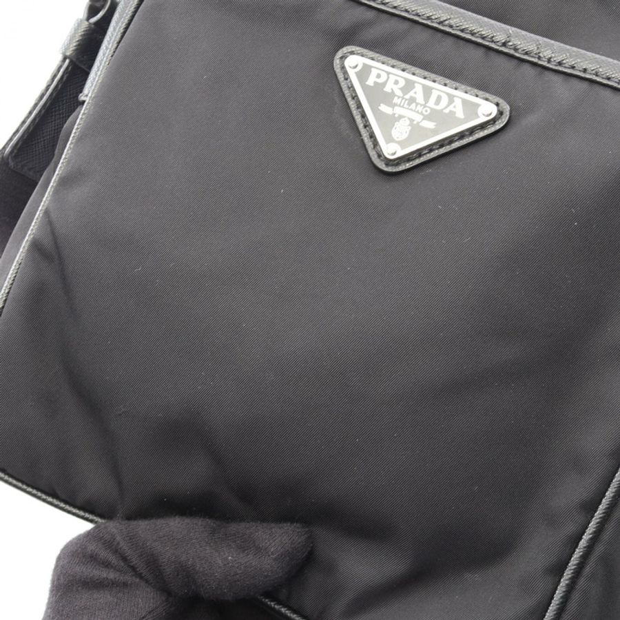 PRADA Re-Nylon 斜背單肩包 2VH112 Saffiano 皮革 黑色 二手 男女通用-5