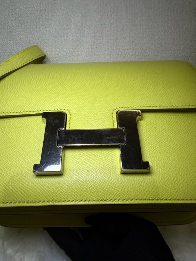 Hermes/ Constance 24/ 檸檬黃銀扣/ 匡R-13
