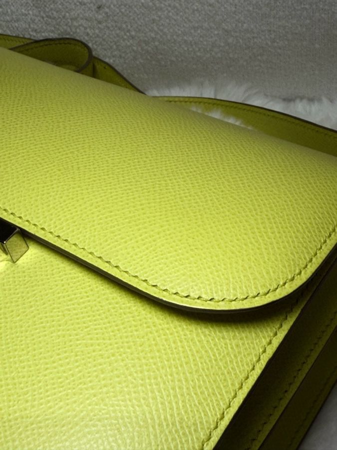 Hermes/ Constance 24/ 檸檬黃銀扣/ 匡R-22