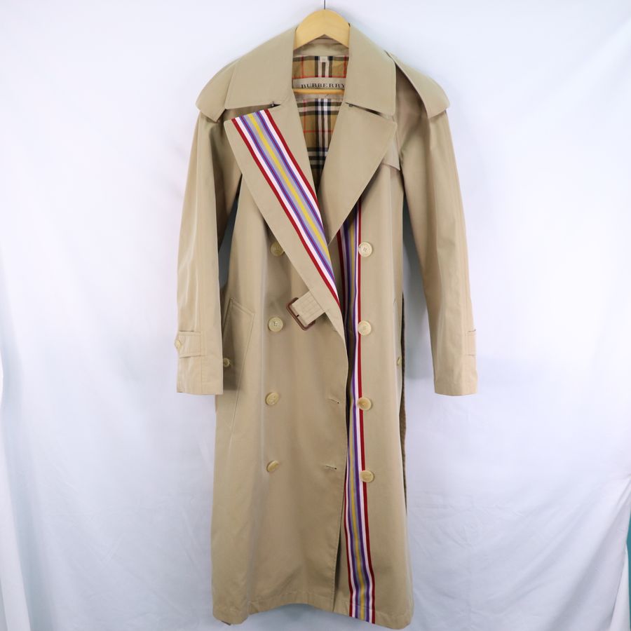 Burberry 卡其條紋 長風衣 經典格紋內襯-4