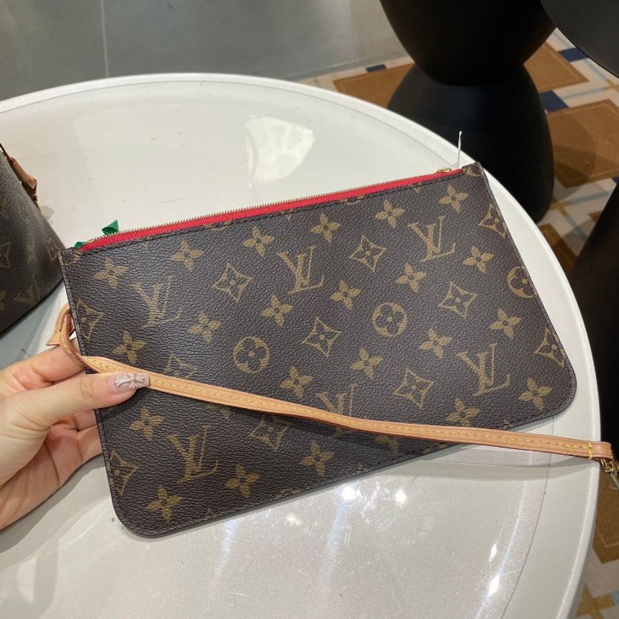 芯片款LV路易威登neverfull中号红色内里单肩购物袋手提包 31*28*16cm-10