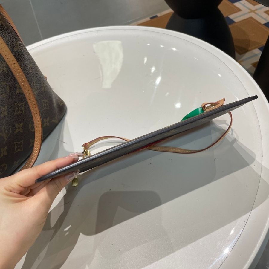 芯片款LV路易威登neverfull中号红色内里单肩购物袋手提包 31*28*16cm-12