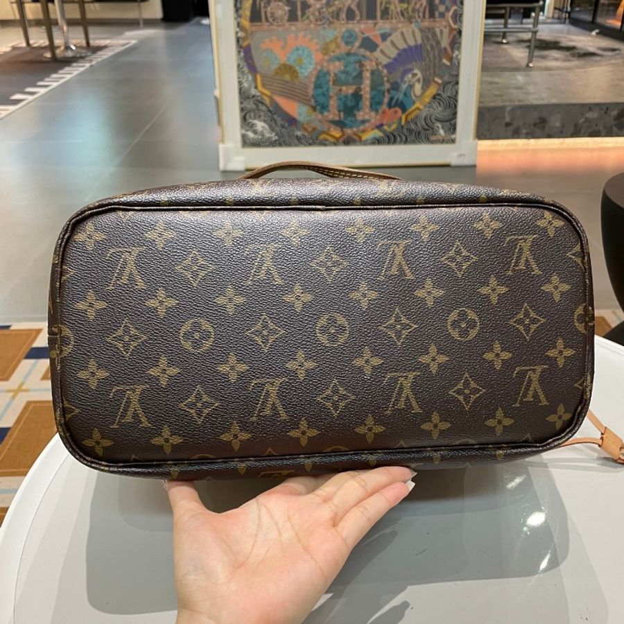 芯片款LV路易威登neverfull中号红色内里单肩购物袋手提包 31*28*16cm-21