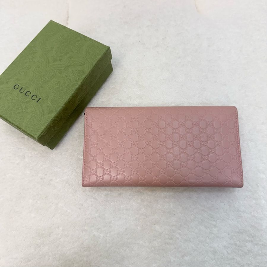 Gucci粉雙G壓紋牛皮下蓋對開長夾-1