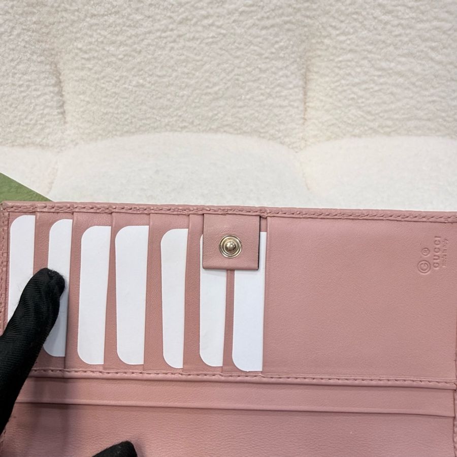 Gucci粉雙G壓紋牛皮下蓋對開長夾-4