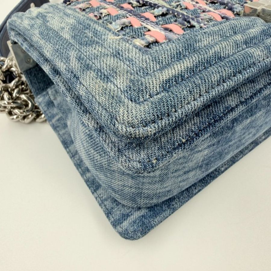 CHANEL - 牛仔布拼接毛呢銀釦編織BOY25cm-7