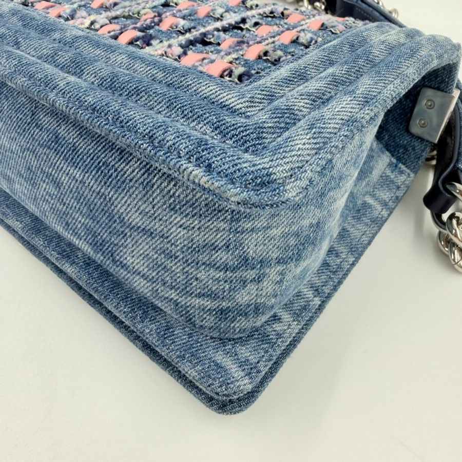 CHANEL - 牛仔布拼接毛呢銀釦編織BOY25cm-10