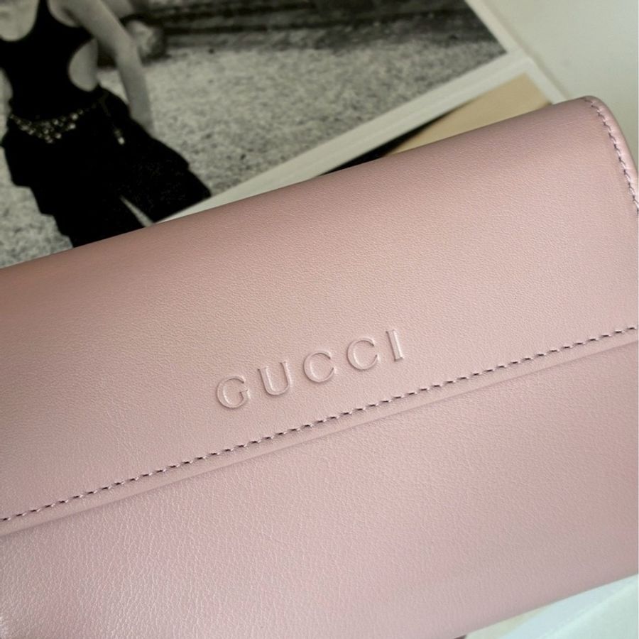 Gucci 粉皮革三折中夾🎀-11