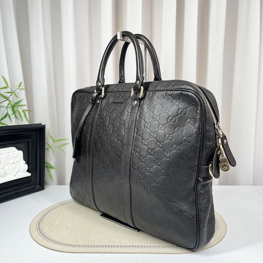 GUCCI 全皮老花壓紋手提包公文包電腦包-2