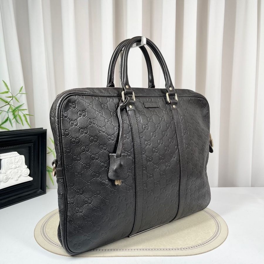 GUCCI 全皮老花壓紋手提包公文包電腦包-3