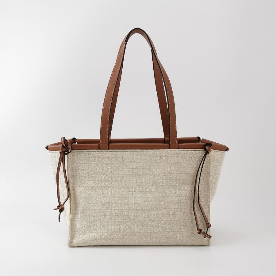 Loewe Cushion小號牛皮帆布拼色Anagram壓紋貼片單肩包-3