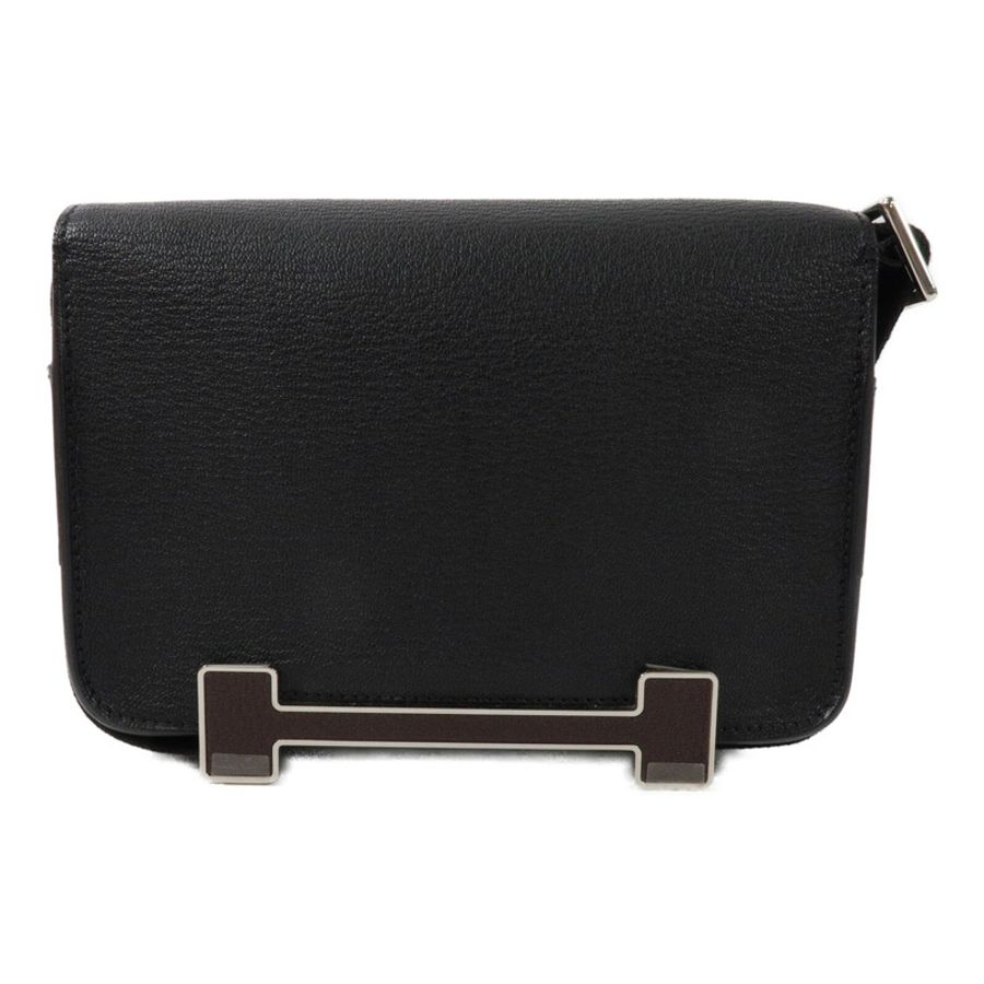 HERMES Chevre皮革Geta Bicolor肩背袋Noir-1