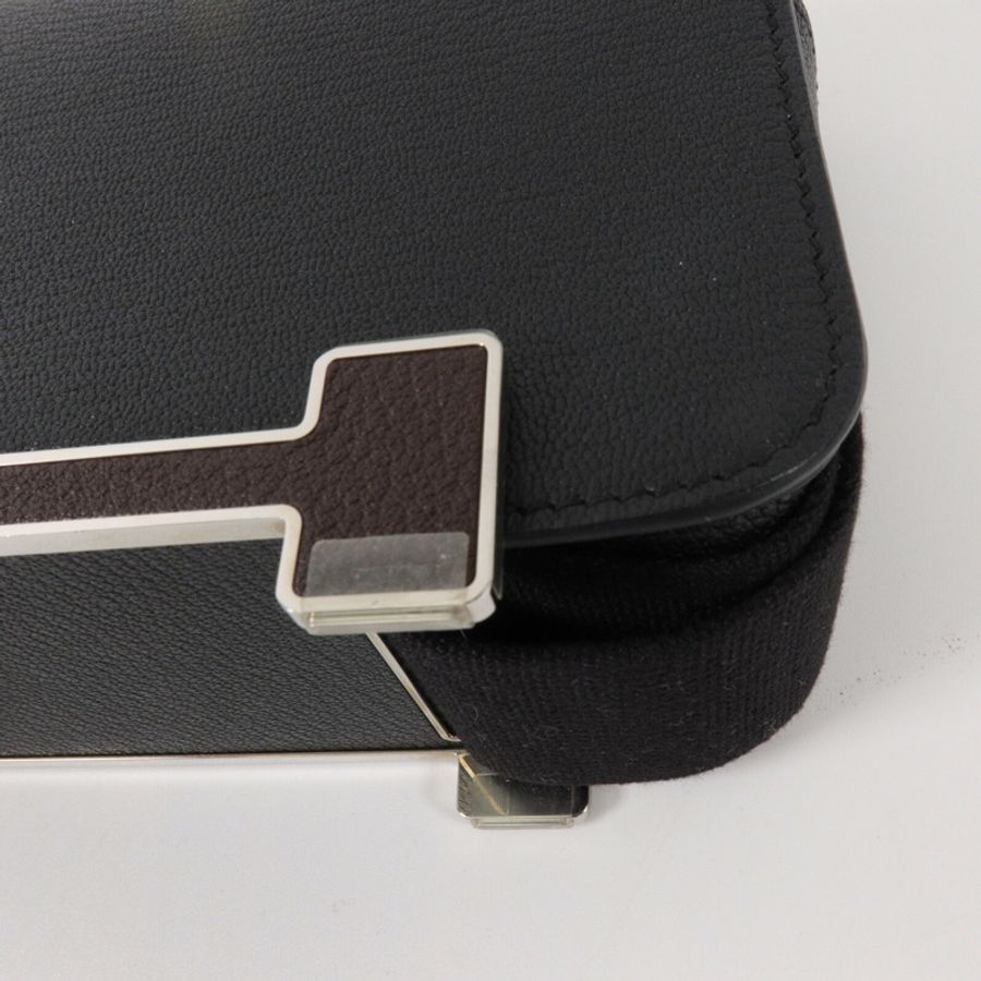 HERMES Chevre皮革Geta Bicolor肩背袋Noir-10