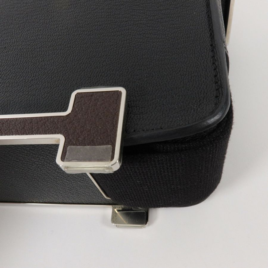 HERMES Chevre皮革Geta Bicolor肩背袋Noir-12