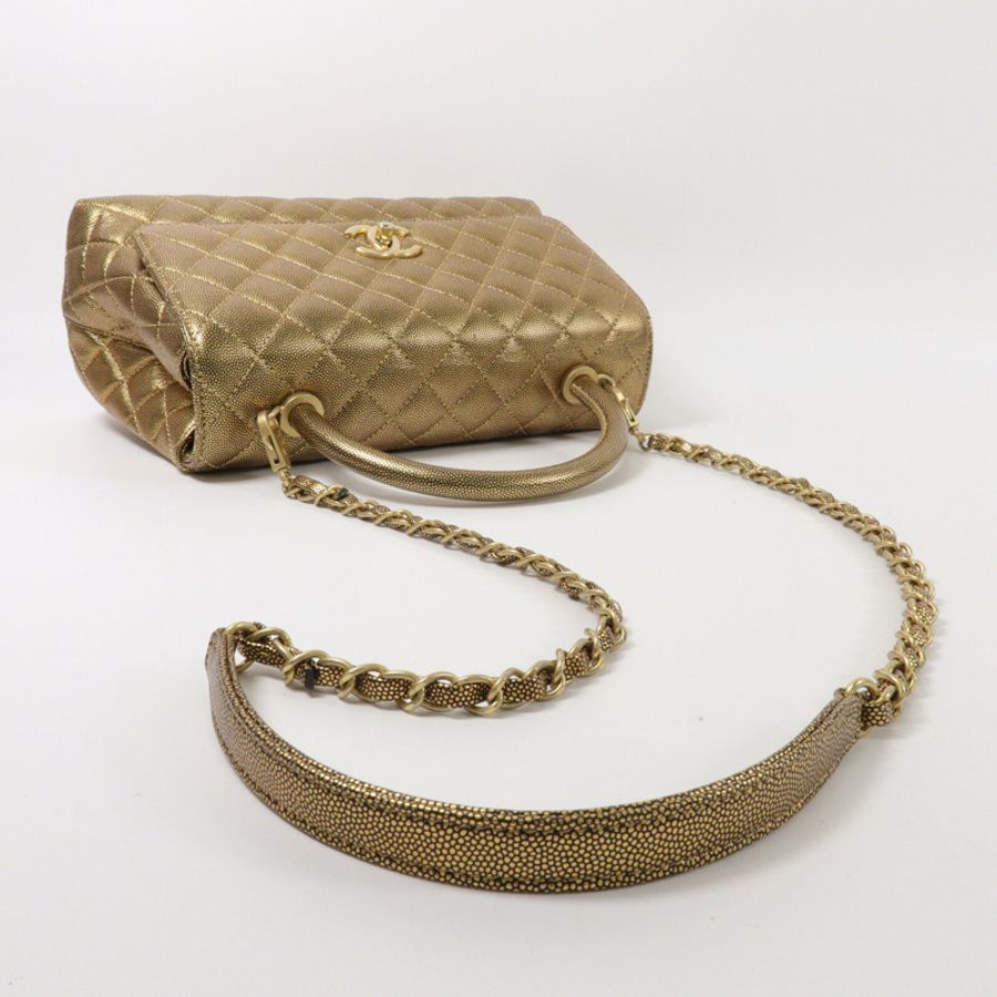 CHANEL 牛皮皮革Coco Handle Medium鏈帶手挽肩背兩用袋-9