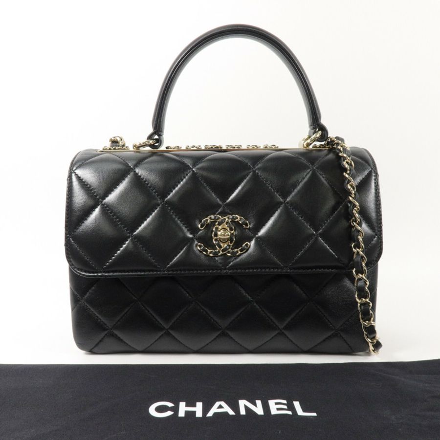 CHANEL 羊皮皮革Trendy CC Top Handle鏈帶手挽肩背兩用袋-10