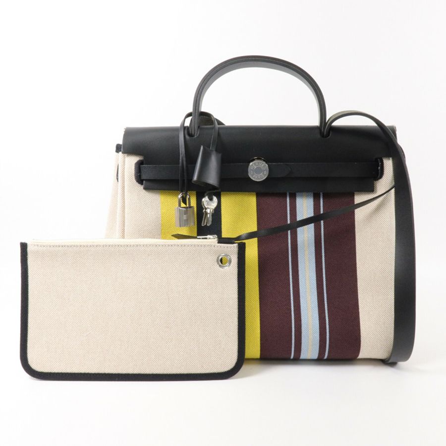 HERMES Toile H帆布Herbag PM Laquered手挽肩背兩用袋-10
