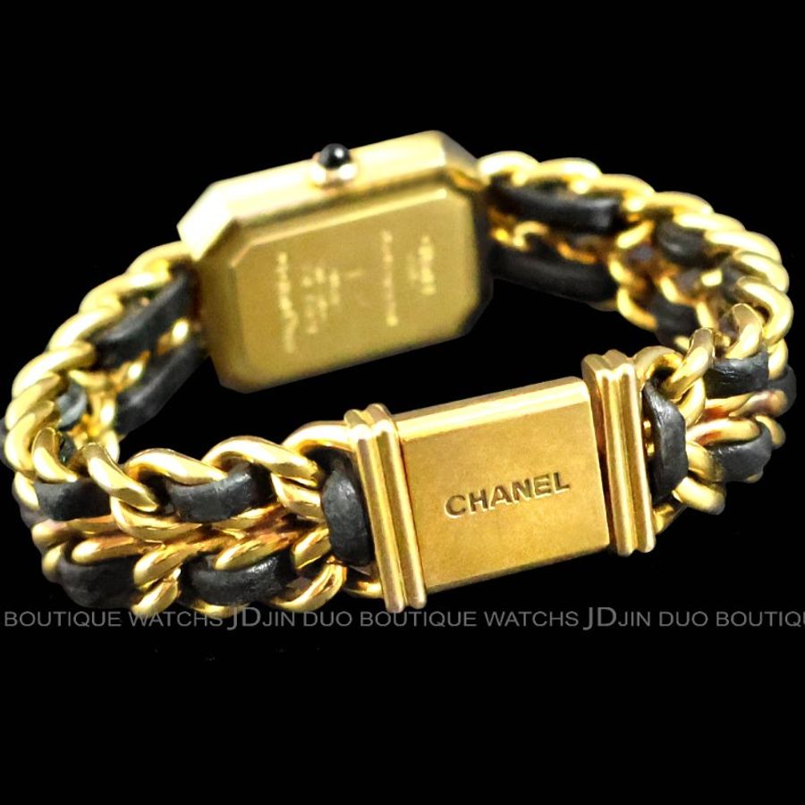 金鐸精品~2559 CHANEL香奈兒H0001 PREMIERE首映系列 L號皮革穿金鍊帶黑色面盤 石英女用腕錶-2