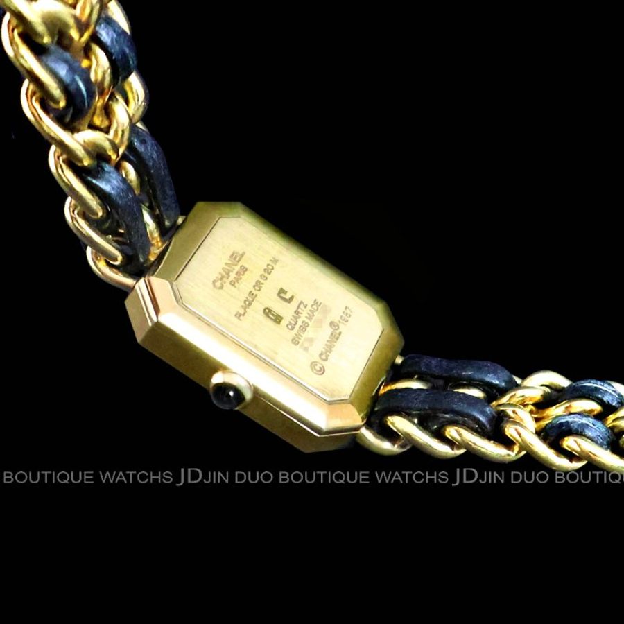 金鐸精品~2559 CHANEL香奈兒H0001 PREMIERE首映系列 L號皮革穿金鍊帶黑色面盤 石英女用腕錶-3