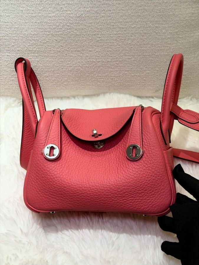 Hermes/ Mini Lindy/ 8W 杜鵑粉銀扣/ W刻-0