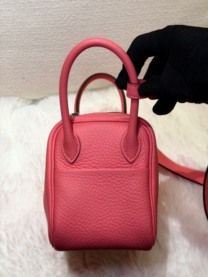 Hermes/ Mini Lindy/ 8W 杜鵑粉銀扣/ W刻-3
