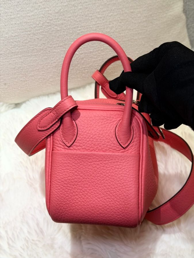 Hermes/ Mini Lindy/ 8W 杜鵑粉銀扣/ W刻-4