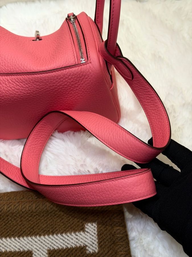 Hermes/ Mini Lindy/ 8W 杜鵑粉銀扣/ W刻-6