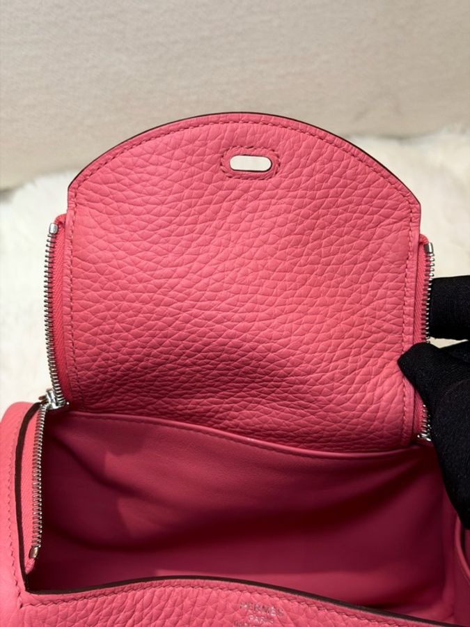Hermes/ Mini Lindy/ 8W 杜鵑粉銀扣/ W刻-11