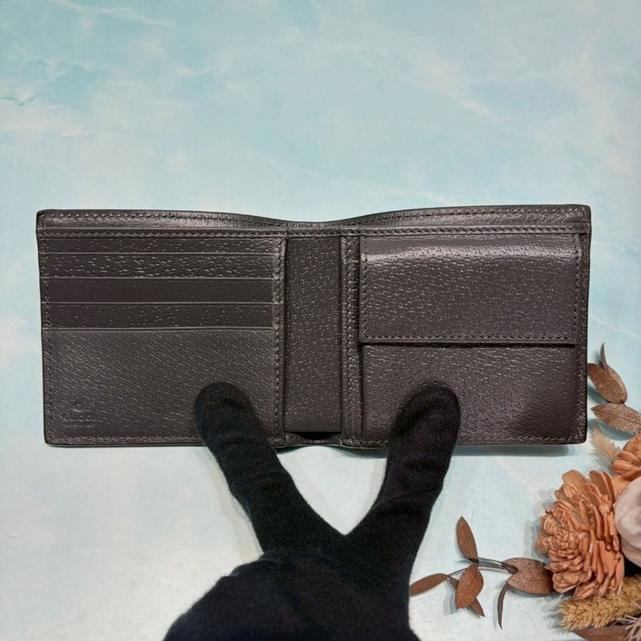 GUCCI 男款灰色帆布雙折短夾-4