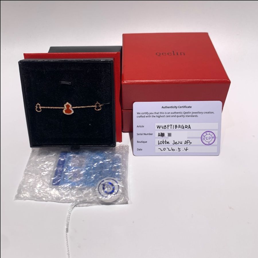 QEELIN Petite Wulu18K玫瑰金鑽石紅三葫蘆(2鏤空)手鍊-6