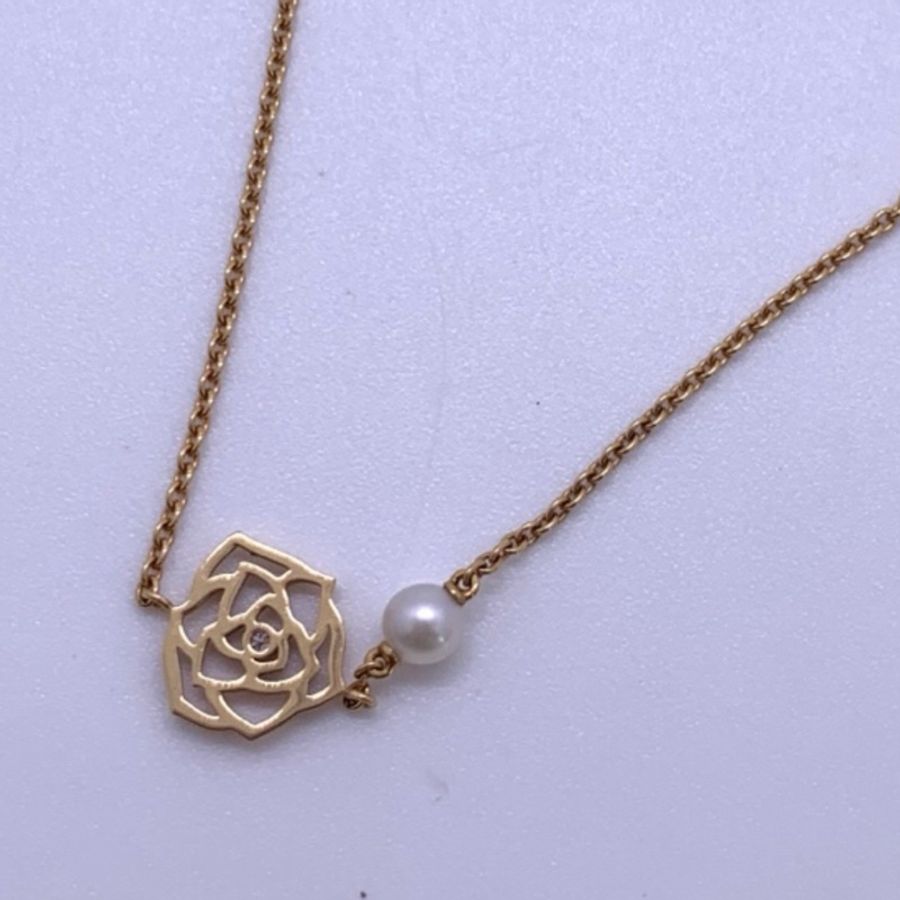 Piaget伯爵玫瑰金ROSE系列鏤空玫瑰花鑽石珍珠手鍊 材質:Au750-2