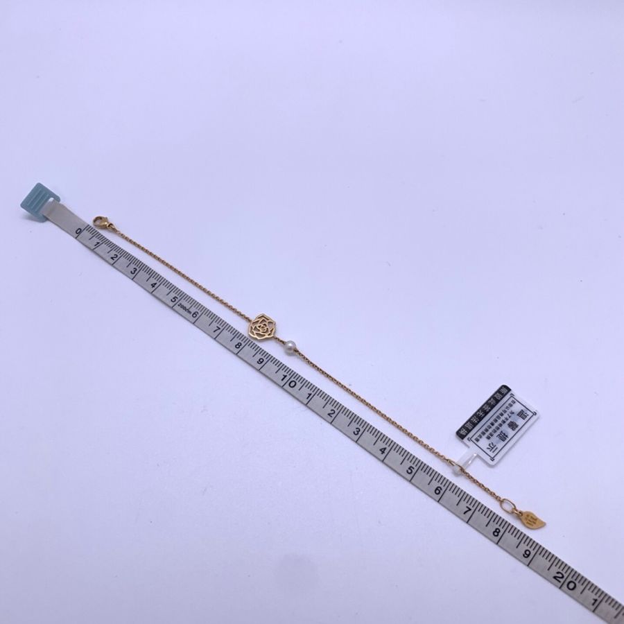 Piaget伯爵玫瑰金ROSE系列鏤空玫瑰花鑽石珍珠手鍊 材質:Au750-4