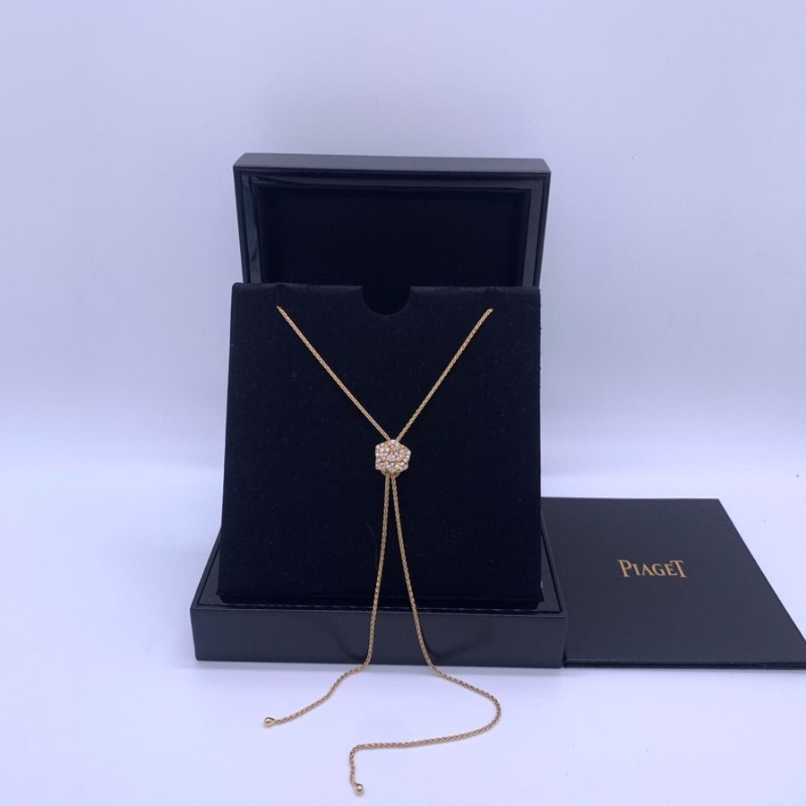 PIAGET 伯爵ROSE系列玫瑰金鑽石項鍊 滿鑽立體玫瑰造型-1